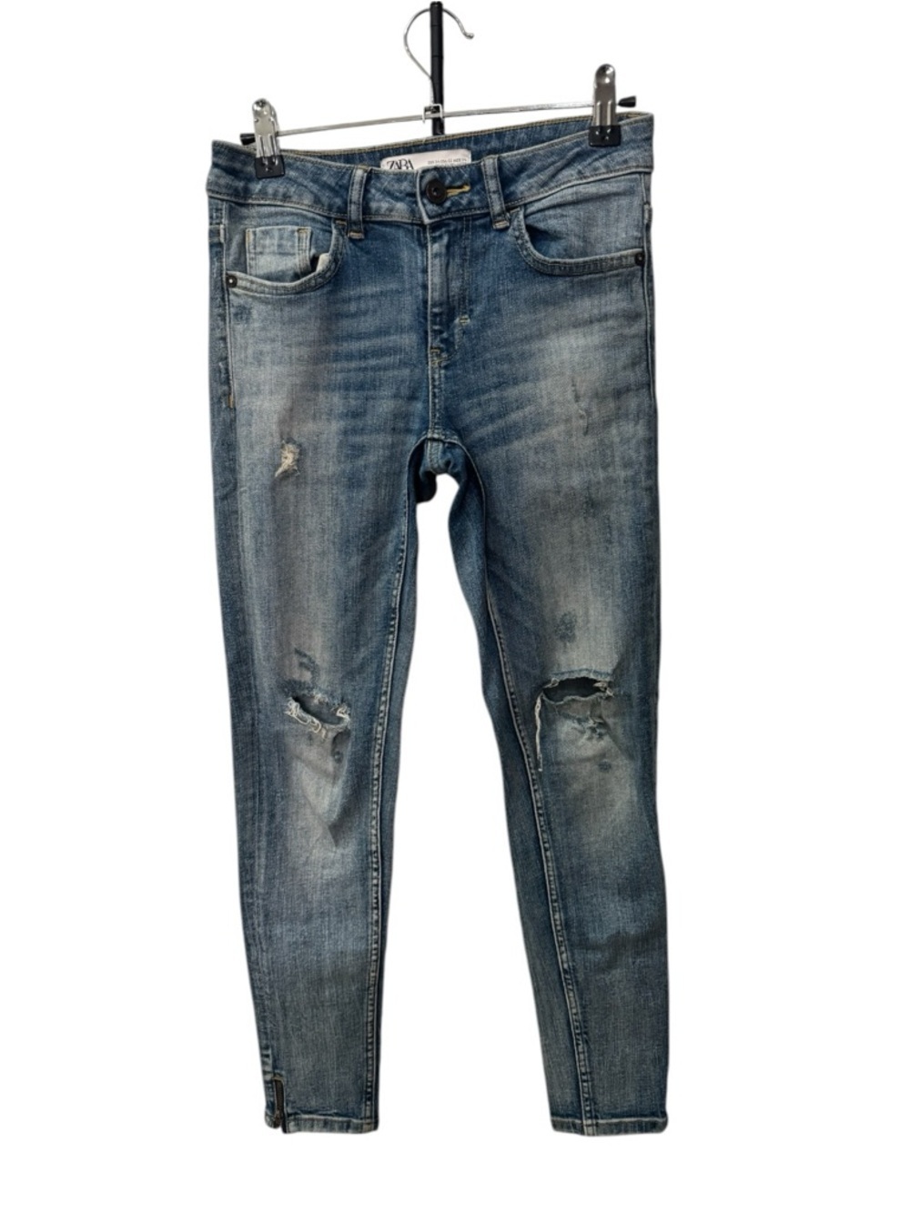 Zara Ripped Skinny Jeans - Light Blue Wash zipped ankle womens size 2